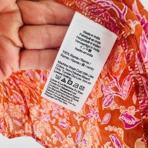 J. Crew Orange Painted Block Print Long Sleeve Ramie Tunic Top Size S - Picture 9 of 9